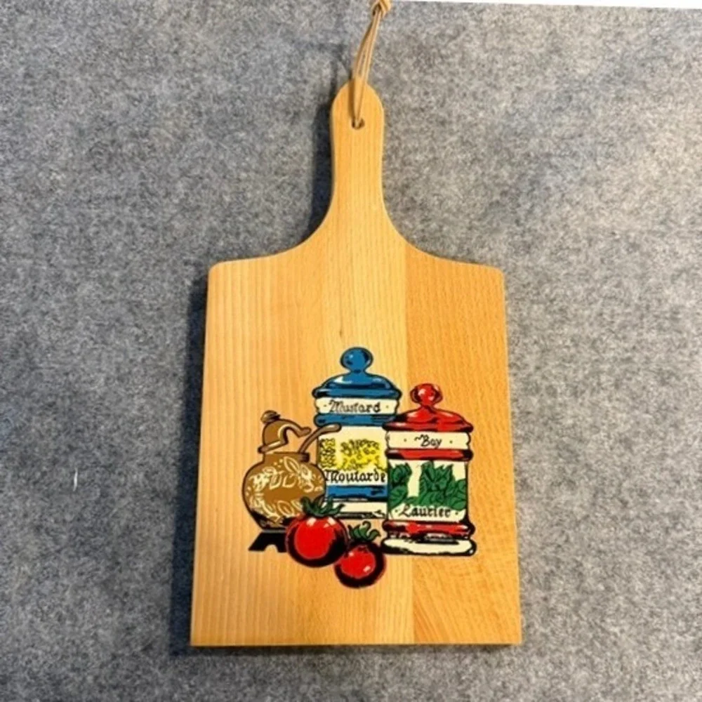 Retro Nevco Cutting Board Small Tan Excellent Vintage Yugoslavia Spice Graphic